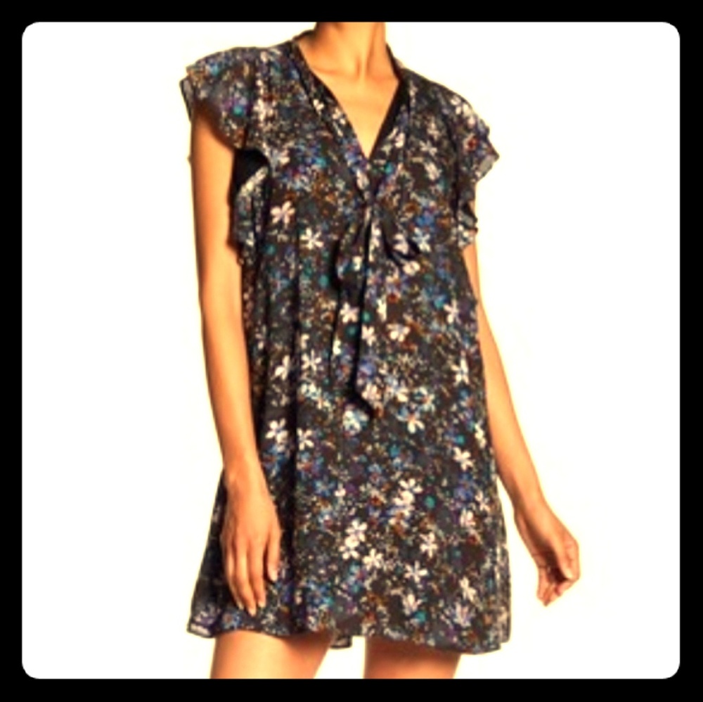 Rachel Roy Floral Tie Ruffle Dress